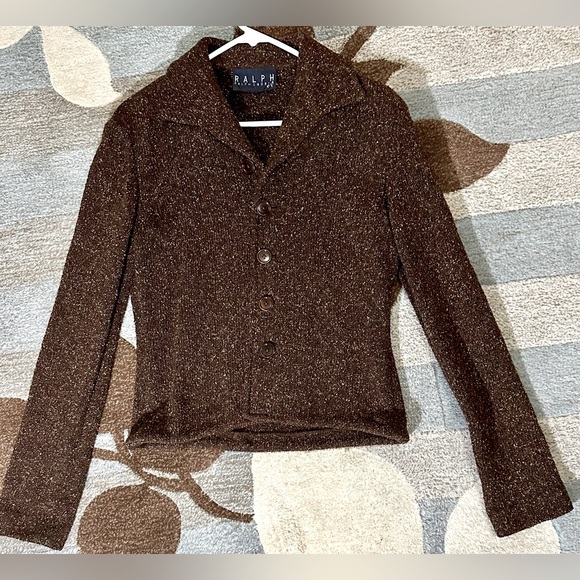 Ralph Lauren Silk Blend Nubby Brown Multi Tweed Knit Button Front Cropped Jacket - Picture 2 of 6